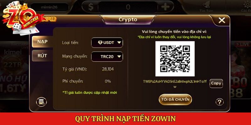 Zowin 5 Quy trình nạp tiền Zowin